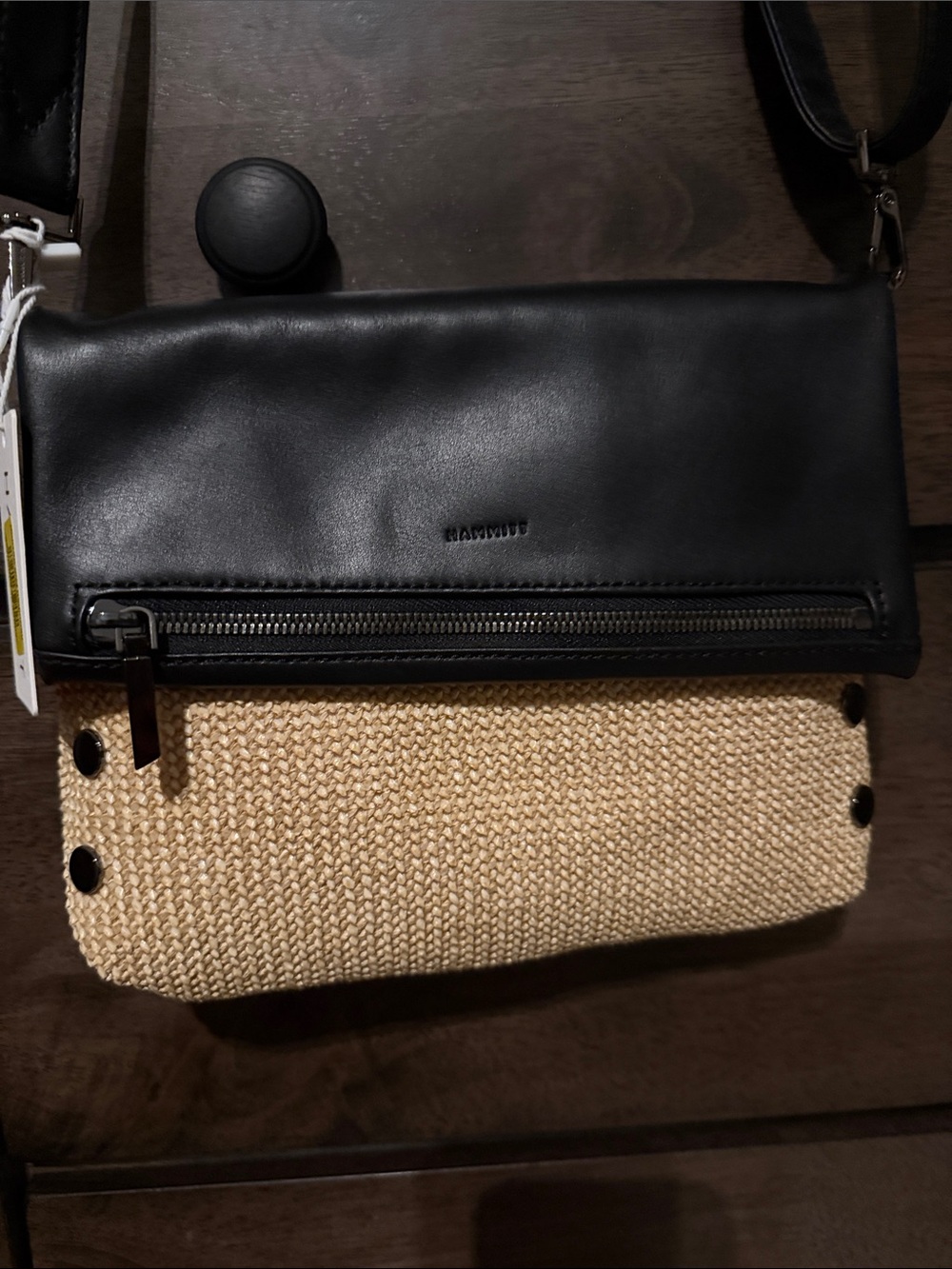 Hammitt Black Leather and Natural Woven Crossbody NWT